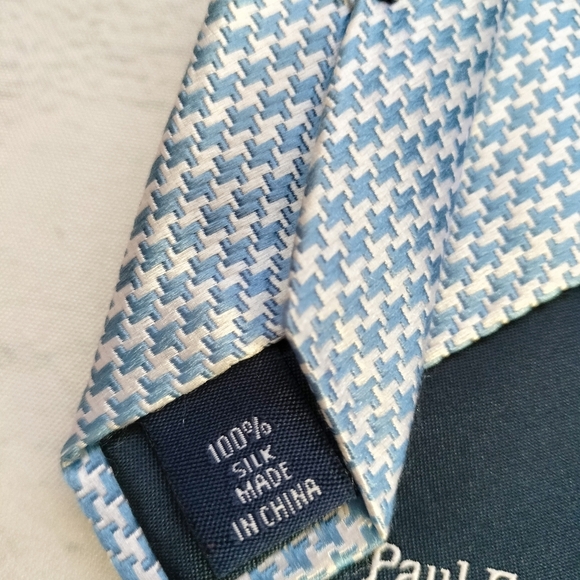 Paul Frederick Necktie Tie Silk Blue White Houndstooth Woven Formal Classic - Picture 4 of 10